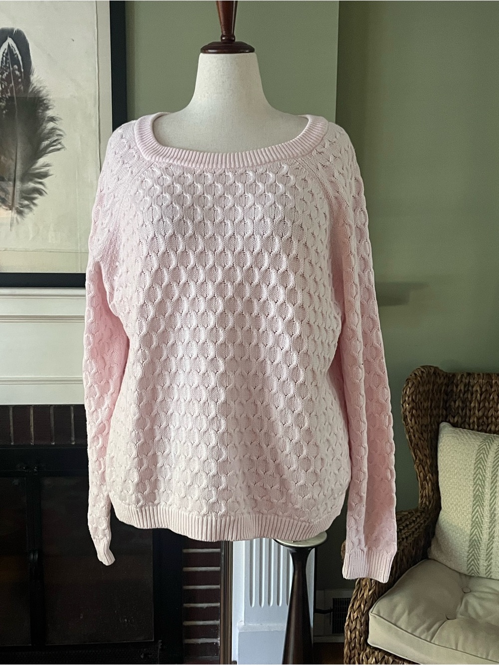 Blush Pink Honeycomb Knit Raglan Sweater - Size XXL